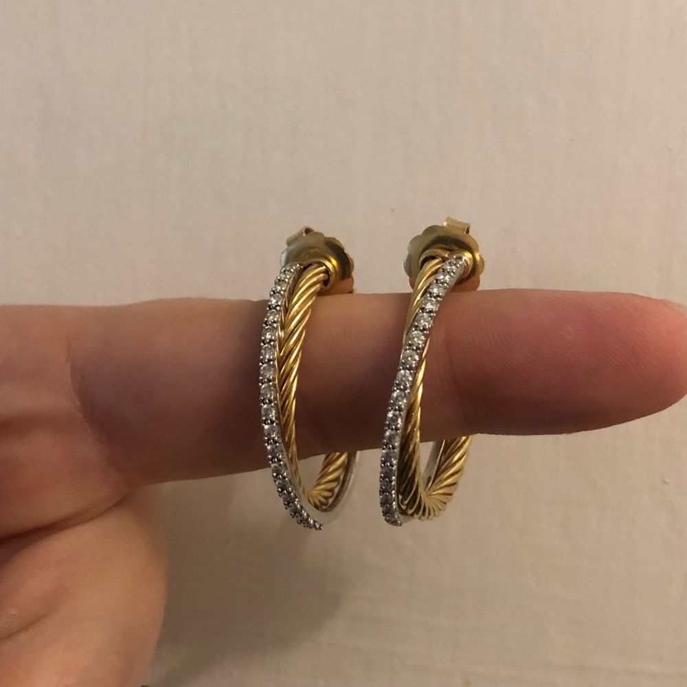 David Yurman Crossover Hoop Earrings withDiamonds
